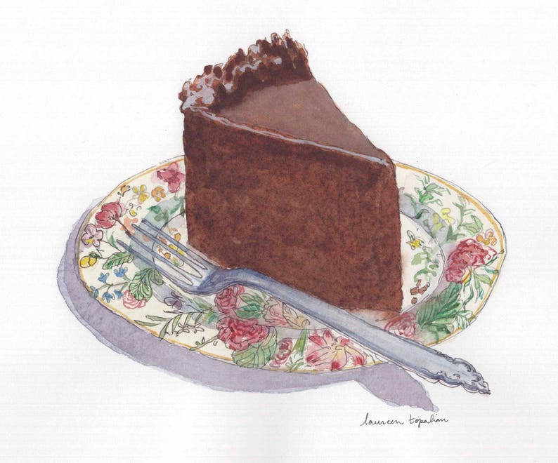 peinture patisserie-Peinture de gateaux-Gateau au chocolat peinture-Dessert dessin-Gateau dessin-Aquarelle originale image 1