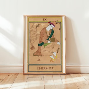 Peinture originale-miniature persane-Carte de Tarot -tarot de marseille-"L'Hermite"