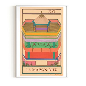 Peinture persane-miniature persane- Carte de Tarot "La Maison Dieu" Peinture orientale- edition d'art limitée