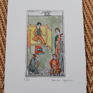 Arte persa-Original grabado-Tarot baraja grabado-persian miniatura-Juicio Tarot tarjeta