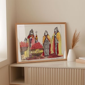 Armenian art-armenian painting-pomegranates blessing in Etchmiadzin-limited art print 29,7 x 42 cm