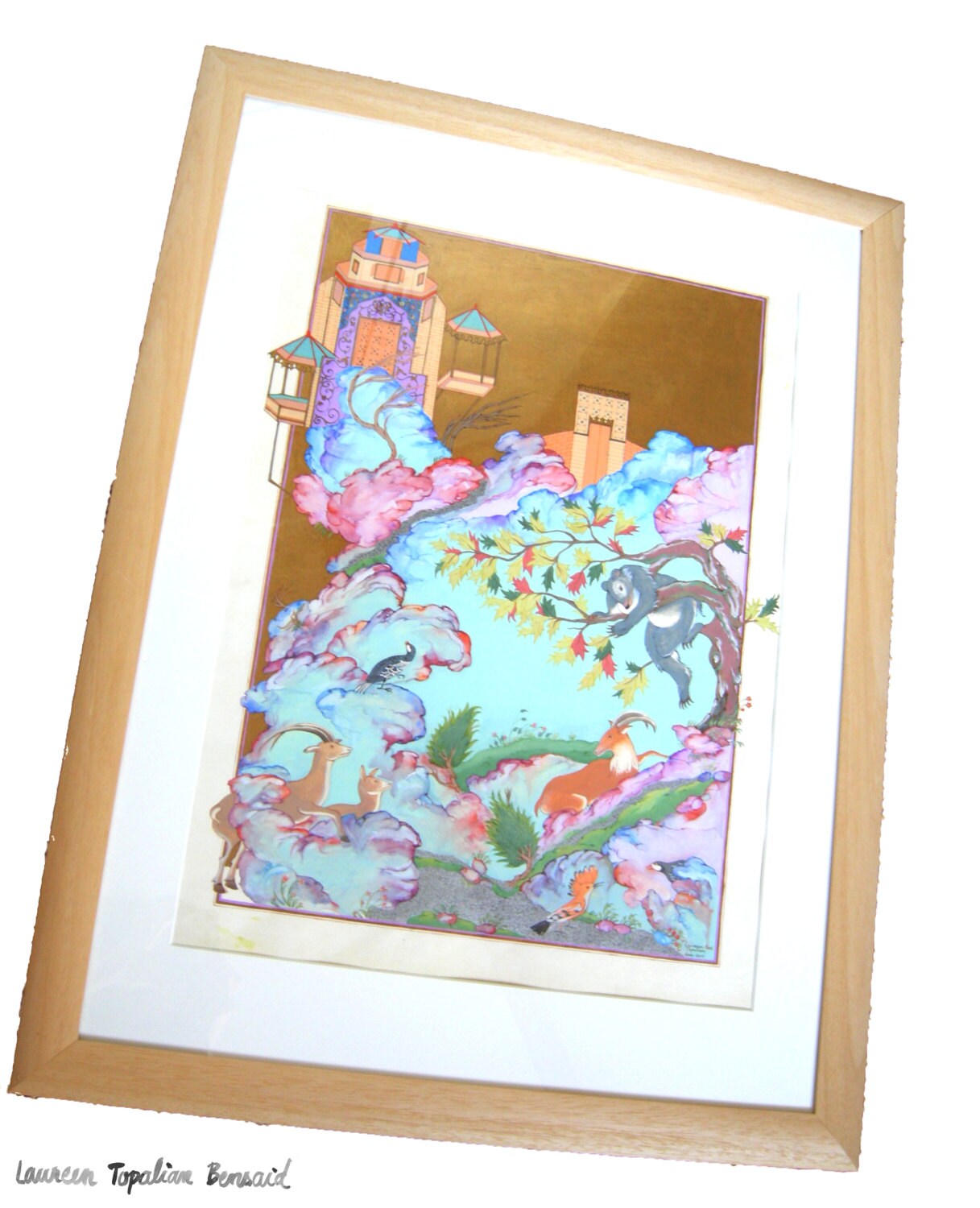 オリジナルのペルシャ細密画：鳥の会議、額装されたイラン美術 - Etsy 日本