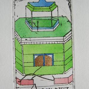 miniature persane-miniature orientale-Gravure originale Carte de Tarot "La Maison dieu"-Gravure aquarellée-tarot de marseille