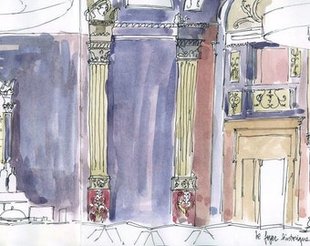 paris drawing-paris painting-paris poster-paris architectur-La Gaîté-Lyrique, Paris watercolor giclee art print-