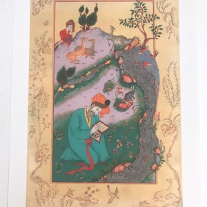 Persian painting/original persian miniature print-iranian art-persian art/Dervish with animals- limited art print 42 x 29.7 cm