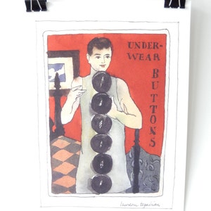 vintage publicidad-vintage hombres moda-vintage ropa interior moda-Acuarela- "Underwear" tarjeta de botón -Art print-vintage botones