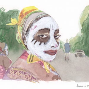 peinture créole-peinture antillaise-art antillais-art créole-Femme pendant le Carnaval des Antilles-Portrait de femme-Aquarelle originale image 1