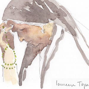 woman painting-rosary painting-rosary drawing-praying woman painting-woman portrait - Praying woman-woman with rosary-Original watercolor