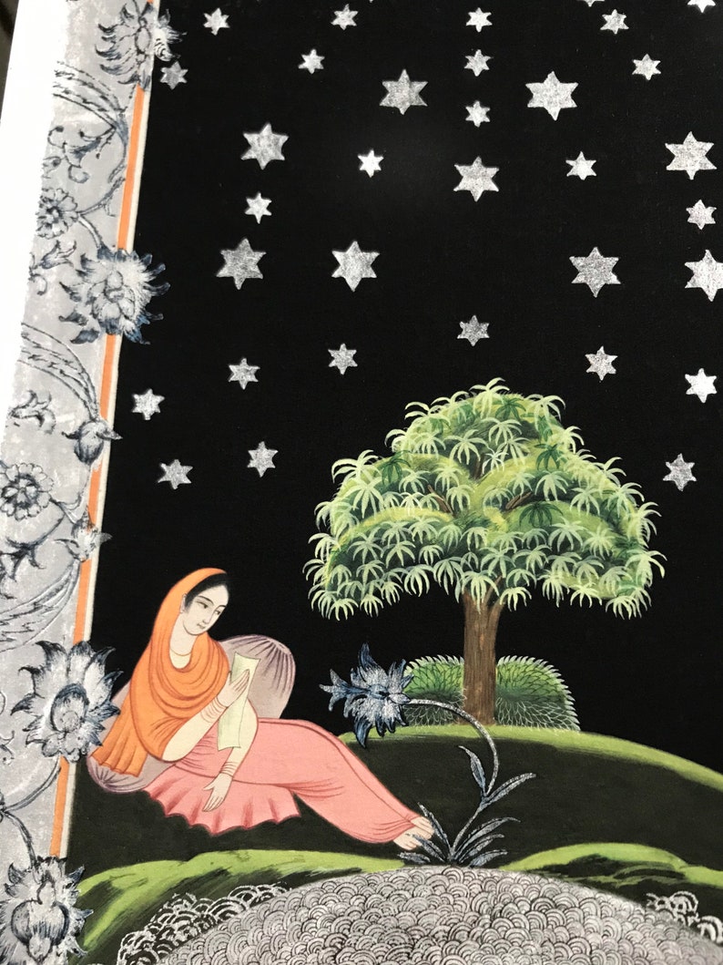 indo Persian painting indo persian miniature-iranian painting-iranian miniature-LIMITED GICLEE PRINT 42 x 29,7 cm-The night of the stars image 6