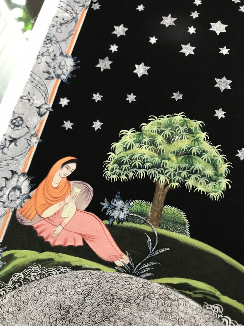 indo Persian painting indo persian miniature-iranian painting-iranian miniature-LIMITED GICLEE PRINT 42 x 29,7 cm-The night of the stars image 4