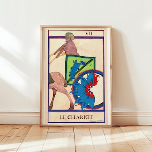 Baraja de tarot-Pintura en miniatura persa-Baraja de tarot-Carta del tarot-Pintura original con marco-La carta del carro