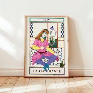 Carte de Tarot de Marseille "La Temperance" Peinture originale avec cadre-tarot de marseile