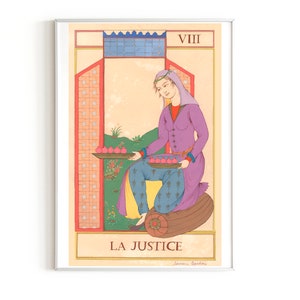 Miniature persane-Peinture persane-peinture iranienne-art iran-Carte de Tarot / La Justice Carte du Tarot de Marseille/edition d'art limitée