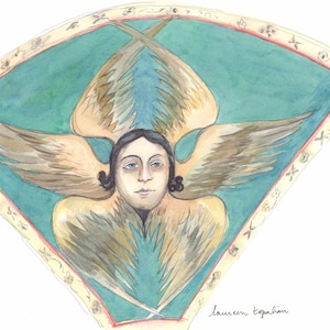 Armenian painting-armenian art-armenian cathedral- Etchmiadzin Faces with wings-Armenian cathedral-original watercolor
