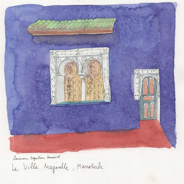 peinture marocaine-peinture maroc-porte marocaine-la villa majorelle-dessin maroc-cadeau marocain-Aquarelle originale encadrée