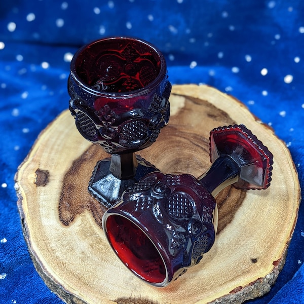 Small Ruby Red Cut Glass Goblets Chalices - Ritual Cups - Altar Accessories - Ritual Ceremonial Accoutrements