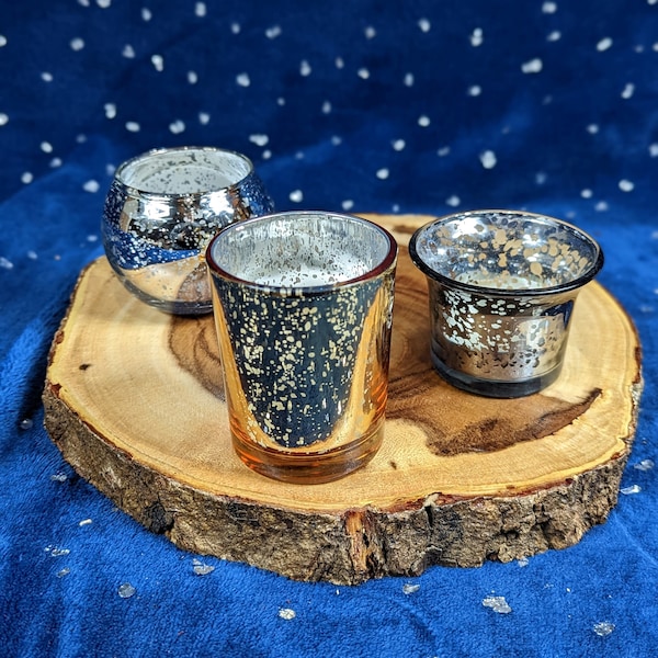 Mercury Glass Look Tealight Candle Holder in Gold or Silver - Three Styles - Altar Accessories - Ritual Ceremonial Accoutrements