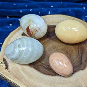 Cream and Golden Carved Stone Eggs - Hand Carved - Fertility Totem - Ritual Altar Accoutrements