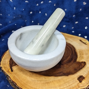White Marble Mortar and Pestle Set: Witch Altar Tool
