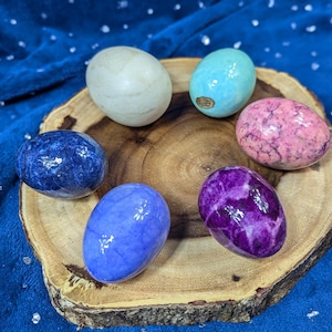 Colorful Polished Alabaster Eggs - Hand Carved - Fertility Totem - Ritual Altar Accoutrements