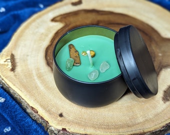 Green Prosperity Candle: Tiger Eye, Aventurine, Quartz - 4oz Spell Candle