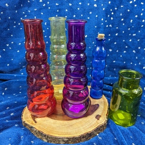 Vintage Color Coated Glass Potion Bottles: Witch Altar Decor