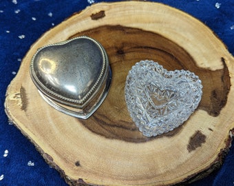 Vintage Heart Shaped Velvet Lined Trinket Box - Treasure Box - Keepsake Storage