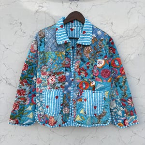 Handmade Indian Quilted Patchwork Cotton Jacket, Boho Floral Style
