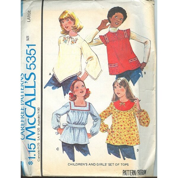 McCalls 5351 Girls Set Of 70s Tops