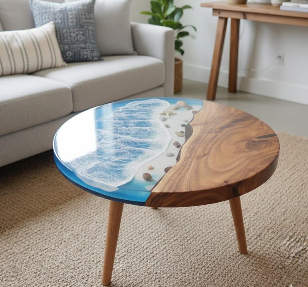 Handmade Acacia Wood Ocean Resin Coffee Table | Coastal Epoxy Art - Etsy