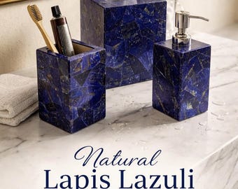 Natural Lapis Lazuli Bathroom Set: Stone Bath Accessories, Soap Dispenser, Toothbrush Holder, Tissue Box