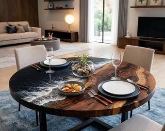 Round Wood Epoxy River Dining Table  | Handmade Modern Furniture | Luxury Live Edge Coffee Table