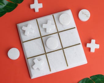 Handmade Marble Tic Tac Toe Game | Brass Inlay, Luxury Decor