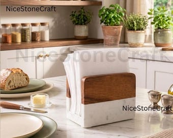 Marble Wood Napkin Holder, Modern Kitchen Organizer, Luxury Dining Table Decor
