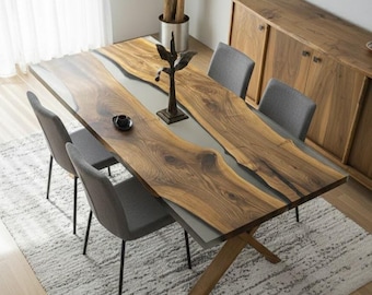 Epoxy River Dining Table | Live Edge Wood Dining Table | Handmade Custom Solid Wood Table | Modern Luxury Dining Furniture