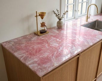 Rose Quartz Countertop, Pink Stone Vanity Top, Luxury Custom Counter, Pink Gemstone Kitchen Island