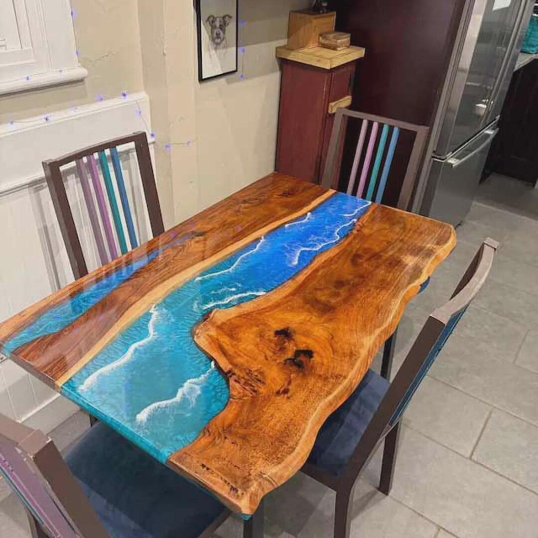 Handmade Ocean Wave Epoxy Resin Dining Table | Live Edge Wood - Etsy