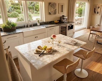 White Quartz Countertop, Luxury Crystal Island Slab, Natural Stone Worktop,  Modern Kitchen Decor