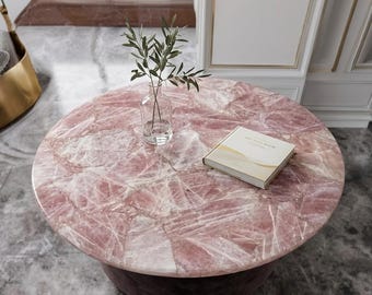 Rose Quartz Coffee TableTop - Healing Crystal Center Table - Natural Stone Side Tabletop - Custom Sizes