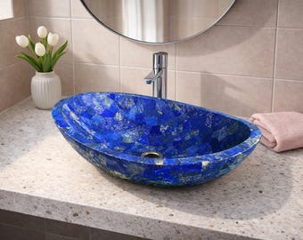 Lapis Lazuli Vessel Sink, Designer Sink For modern bathroom, High-End Vanity Decor, Countertop Basin