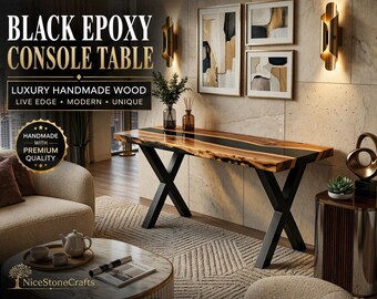 Live Edge White Epoxy Console Table, Natural Wood Entryway Furniture, Modern Hallway Sofa Table