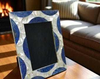 Lapis Lazuli Mother of Pearl Inlay Photo Frame, Handmade 4x6 Picture Frame