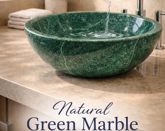 Handmade Green Marble Vessel Sink, Natural Stone Luxury Bathroom Basin, Modern Vanity Sink
