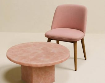 Handmade Pink Rose Quartz Coffee Table | Modern Stone Center Table