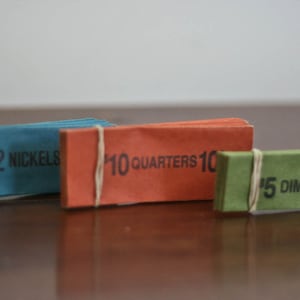 Vintage Coin Roll Paper Cylinders Nickels, Dimes & Quarters
