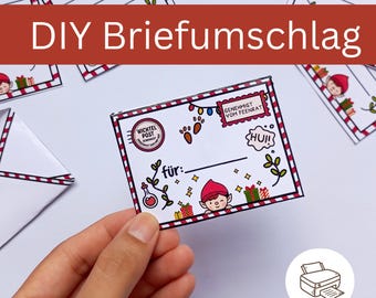 Secret Santa envelope template, PDF download stationery for Secret Santa letters, customizable, handwritten, blank template