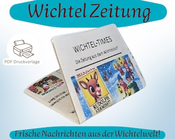 Gnome Mini Newspaper 4 double pages, miniature gnome accessories, PDF file instant download, printable gnome door decoration