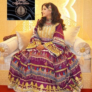 Afghan Handmade Kuchi Dress | mahroon Lalomitan Fabric with Cherma Embroidery | Vintage Chestpiece & Coins | Traditional Boho Afghan Gown