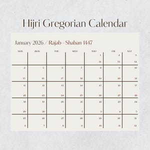 Hijri & Gregorian Calendar 1447–1448 / 2026 – January to June