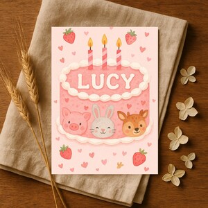 Custom Birthday Card with Name, Personalized Birthday Cake Card, Name Printed, Cute Celebration Card, Happy Birthday Greeting for Friend